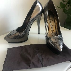 Lanvin Designer silver platform heels size 10